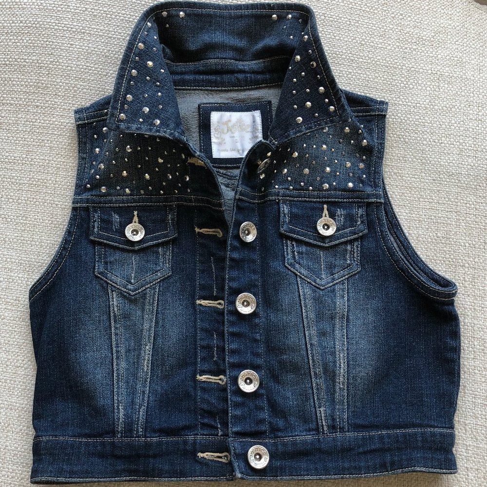 Justice Distressed Studded Cotton Denim Vest